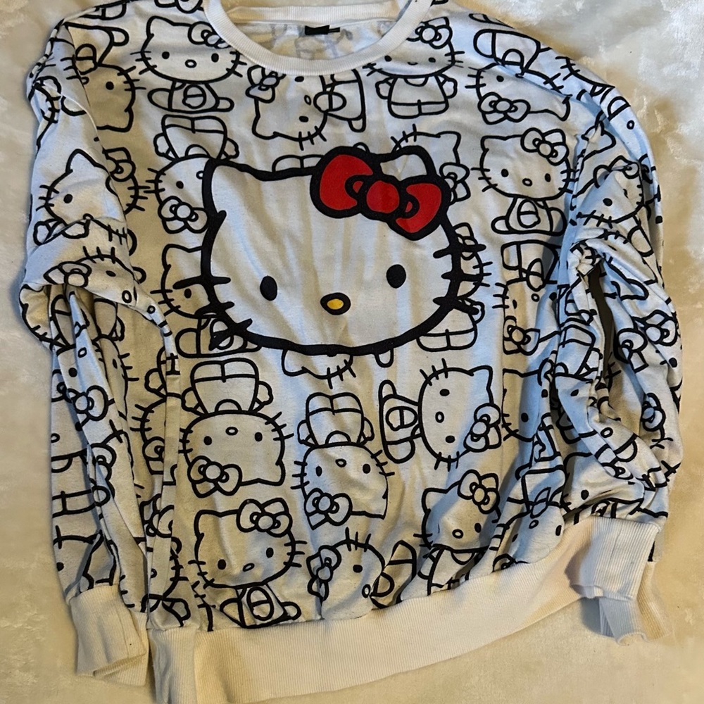 Hello Kitty Women's Crew Neck Sweater - White with Red Accent